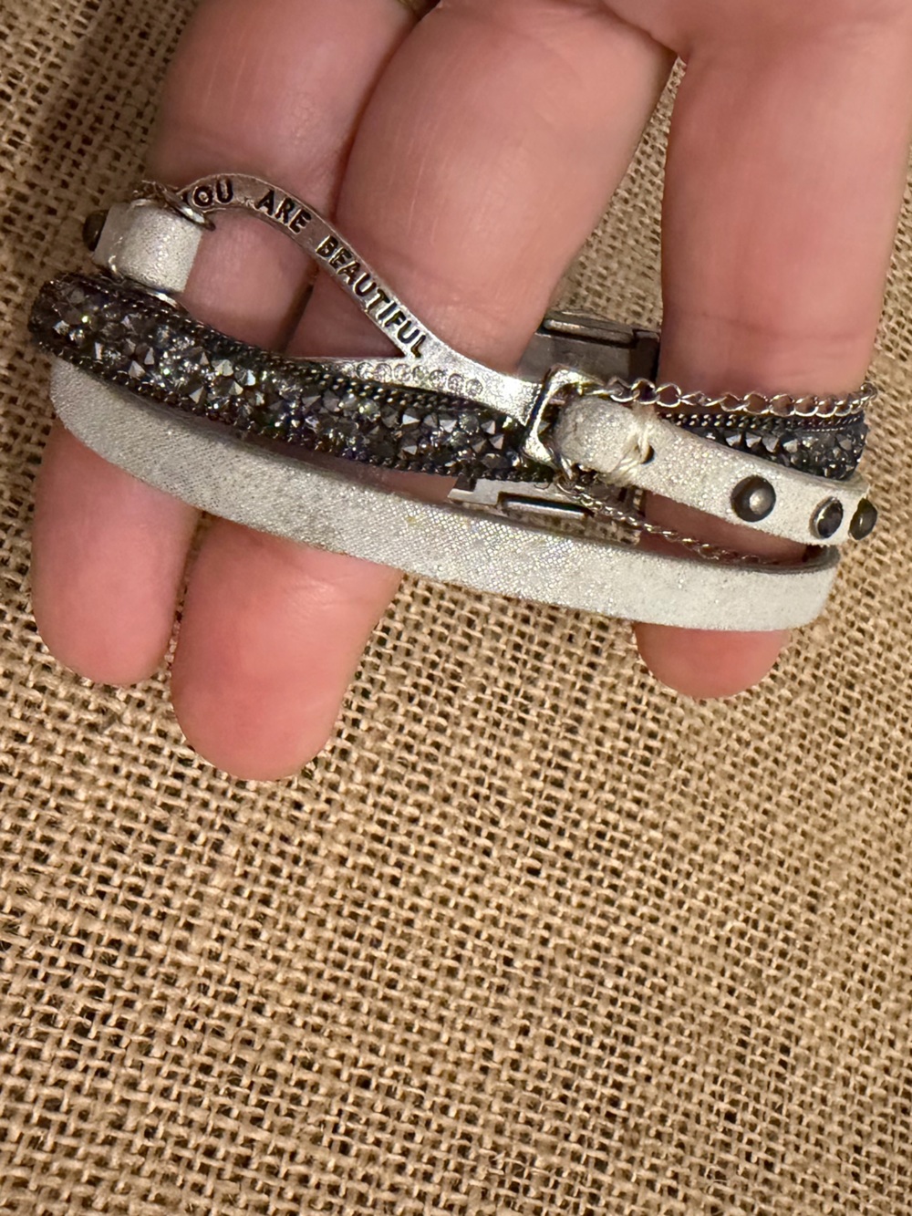 Silver Sparkle Multi-Strand Wrap Bracelet - You Are Beautiful Accent